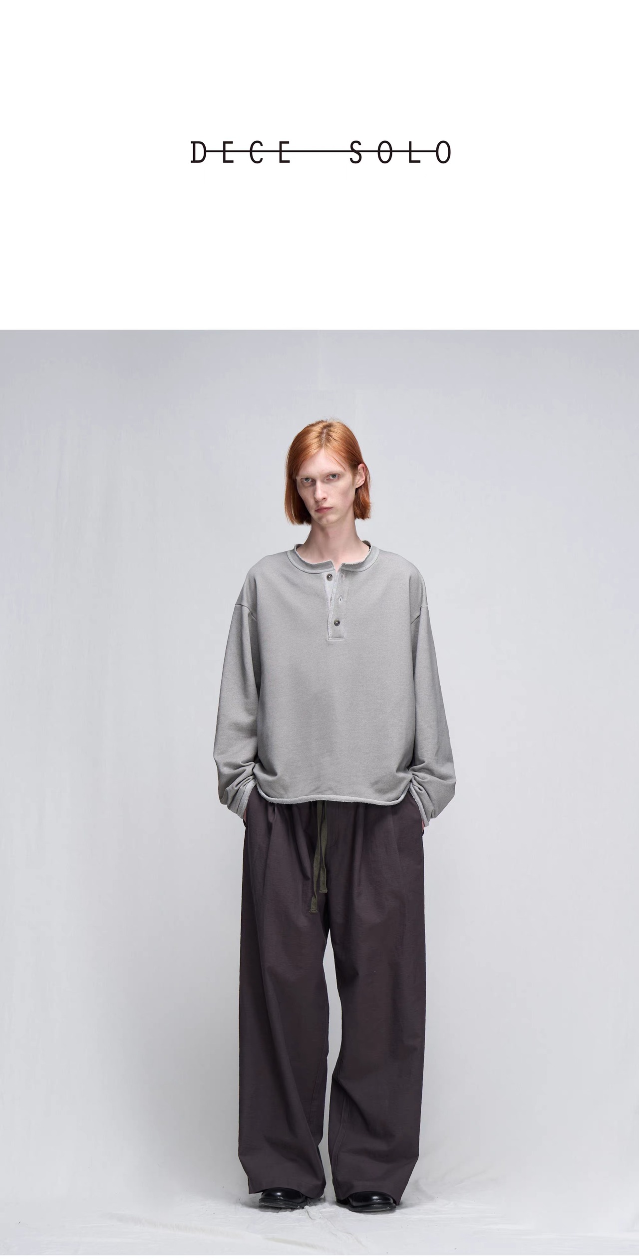 DECESOLO 26SS  ウォッシュドコットン ヘンリーネック ロングスリーブ Tシャツ