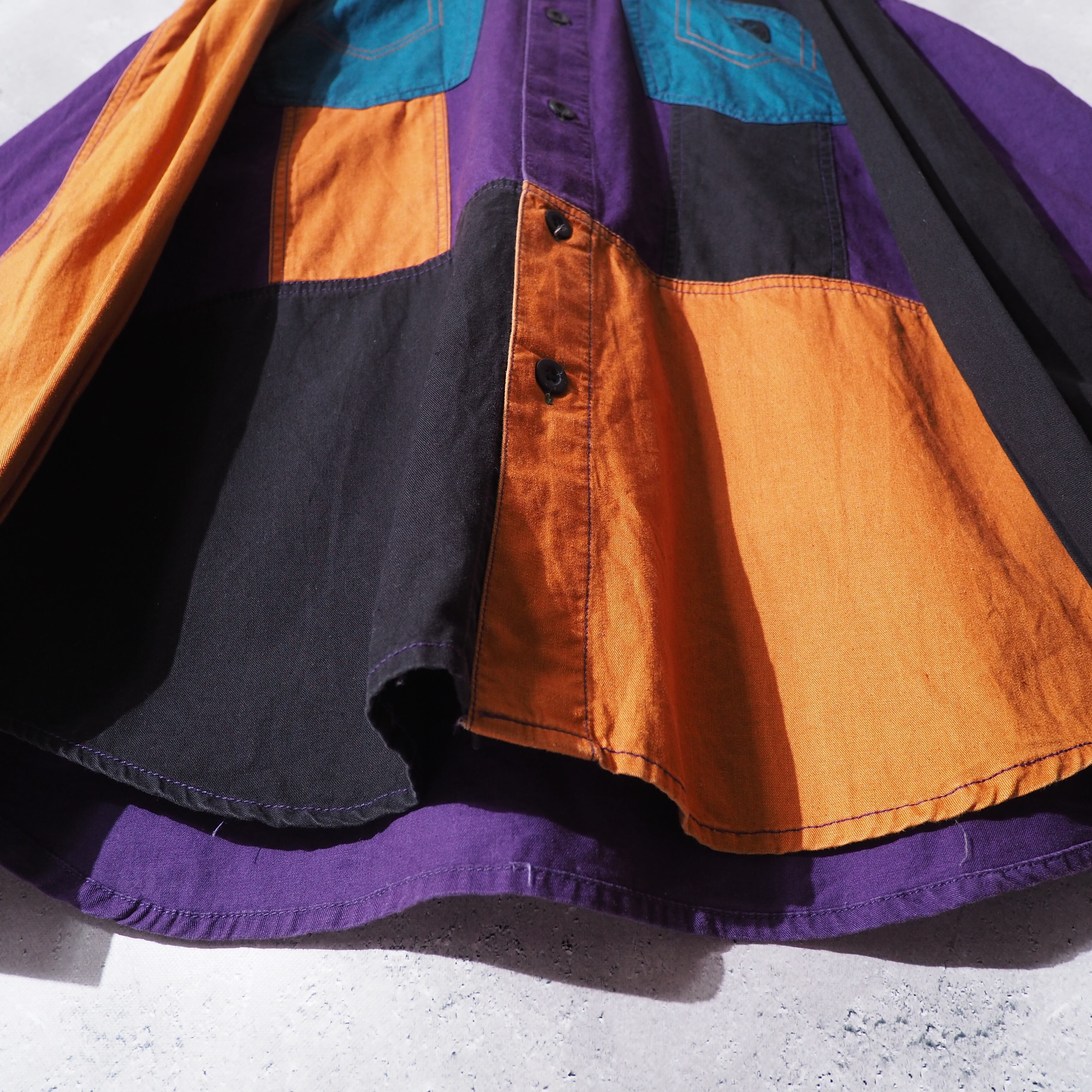 Good multi pop color panel combination loose shirt