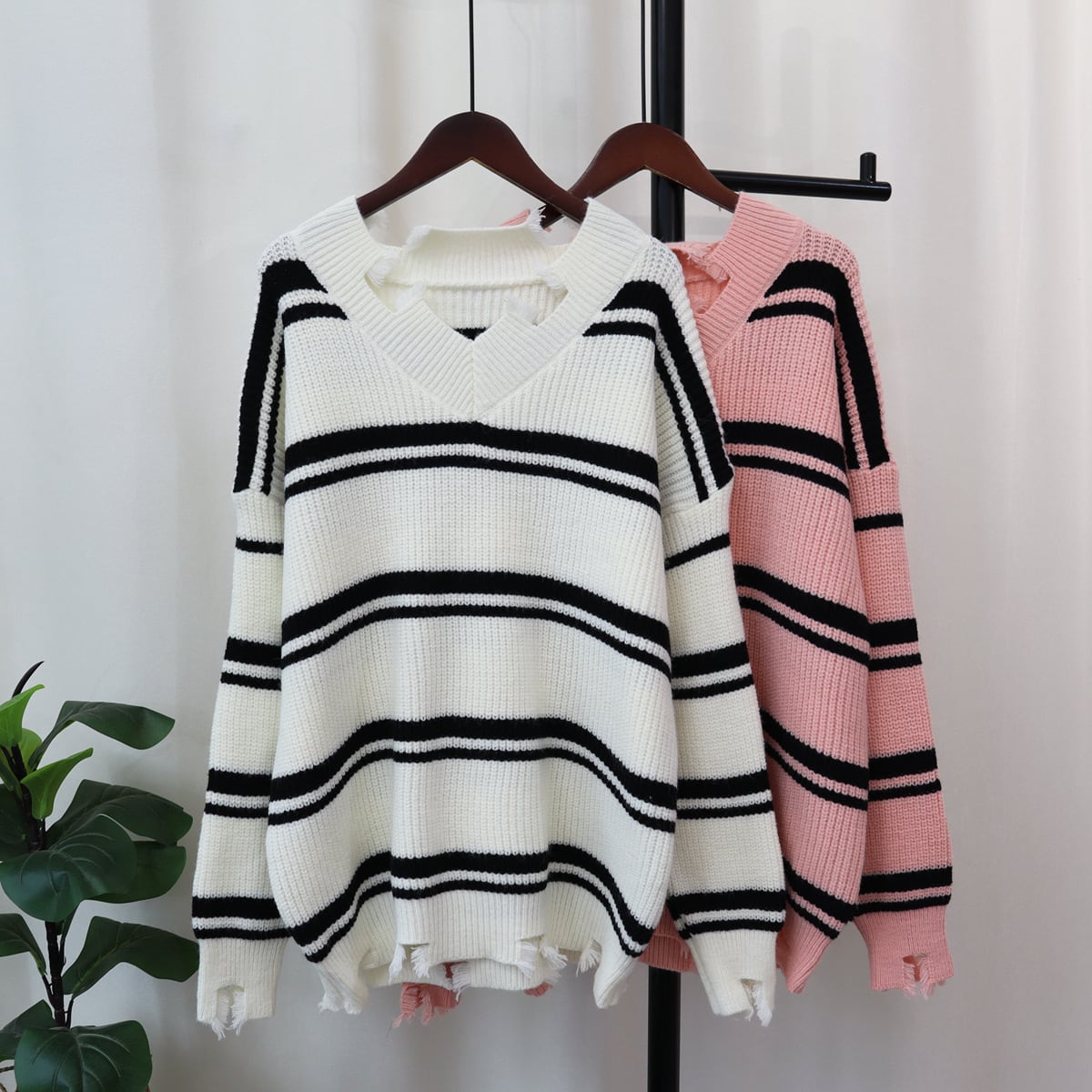 【tops】ボーダー柄ニットセーター M18675