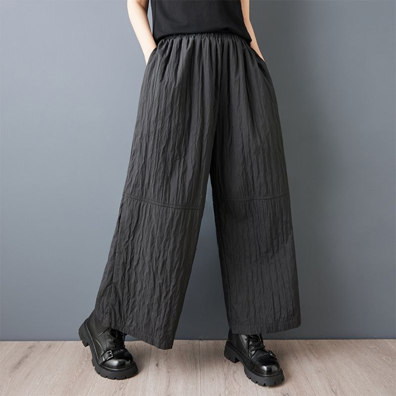 シワ加工 ワイド リラックスパンツ 00311