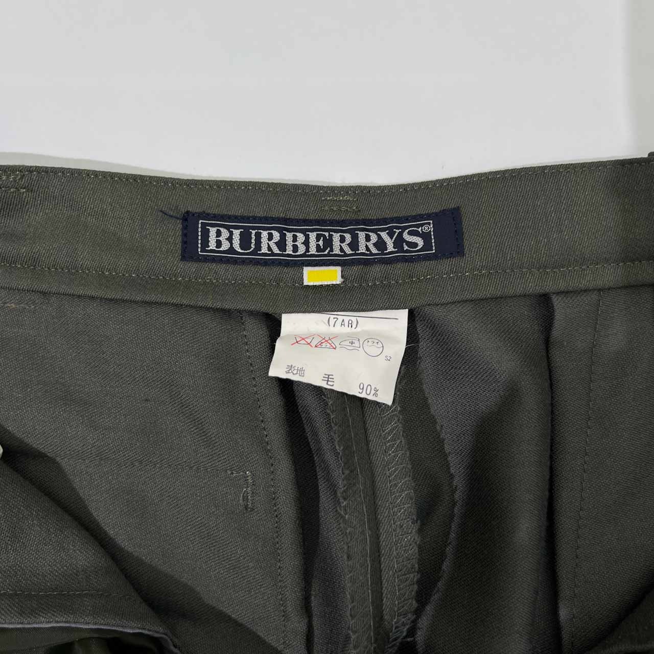 90s BURBERRYS バーバリー ツータック スラックスパンツ 7AR /レディース/ビンテージ/ダークグリーン系