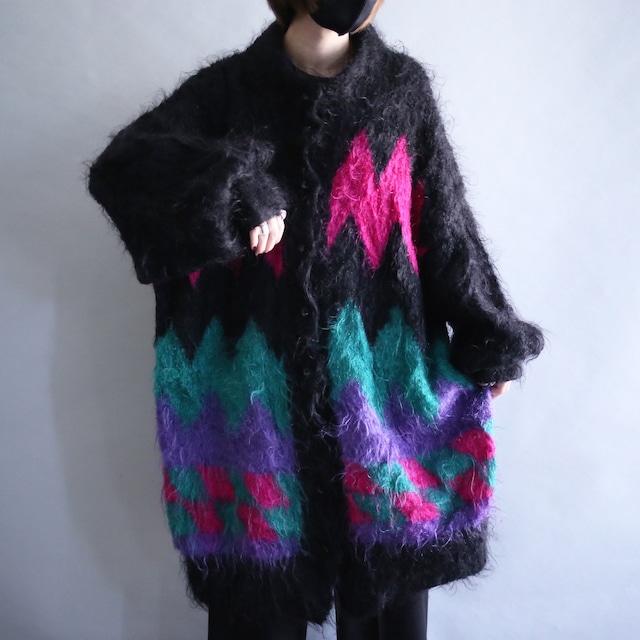 "mokemoke" psychedelic poison color pattern knit coat jacket