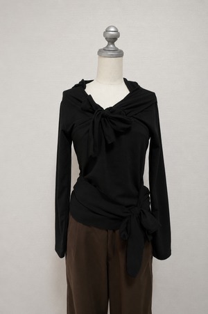 Hooded Ribbon Wrap Tops (Black) 2603-41-007