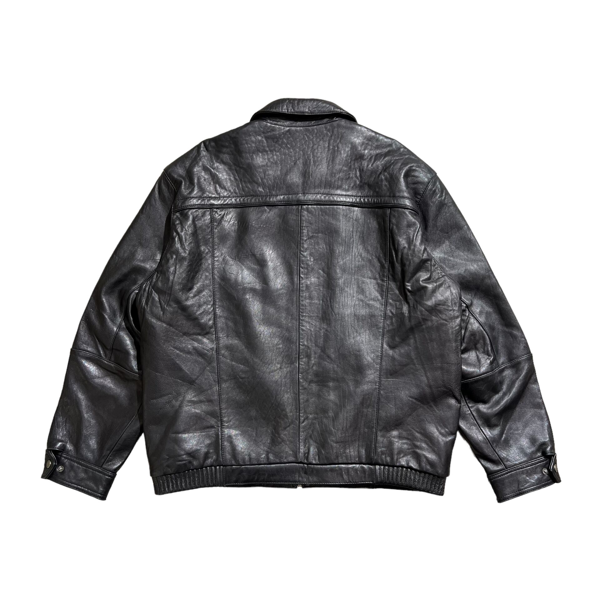 良品 幼く boston harbour 表記L レザージャケット黒 VINTAGE