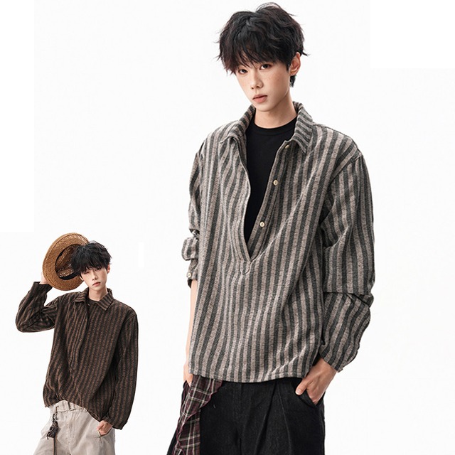 ♥カジュアルにも少しこなれたい日に!【GraceRubシリーズ】★シャツ★ ユニセックス 2color トップス 長袖シャツ 縦縞 縞模様