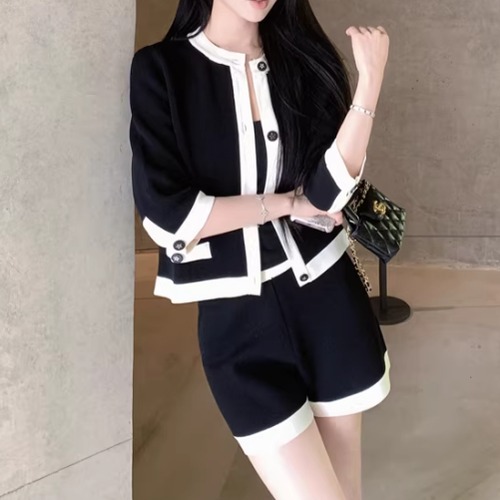 【2点セット】七分袖カーデ＋バイカラーショーパン ・13944