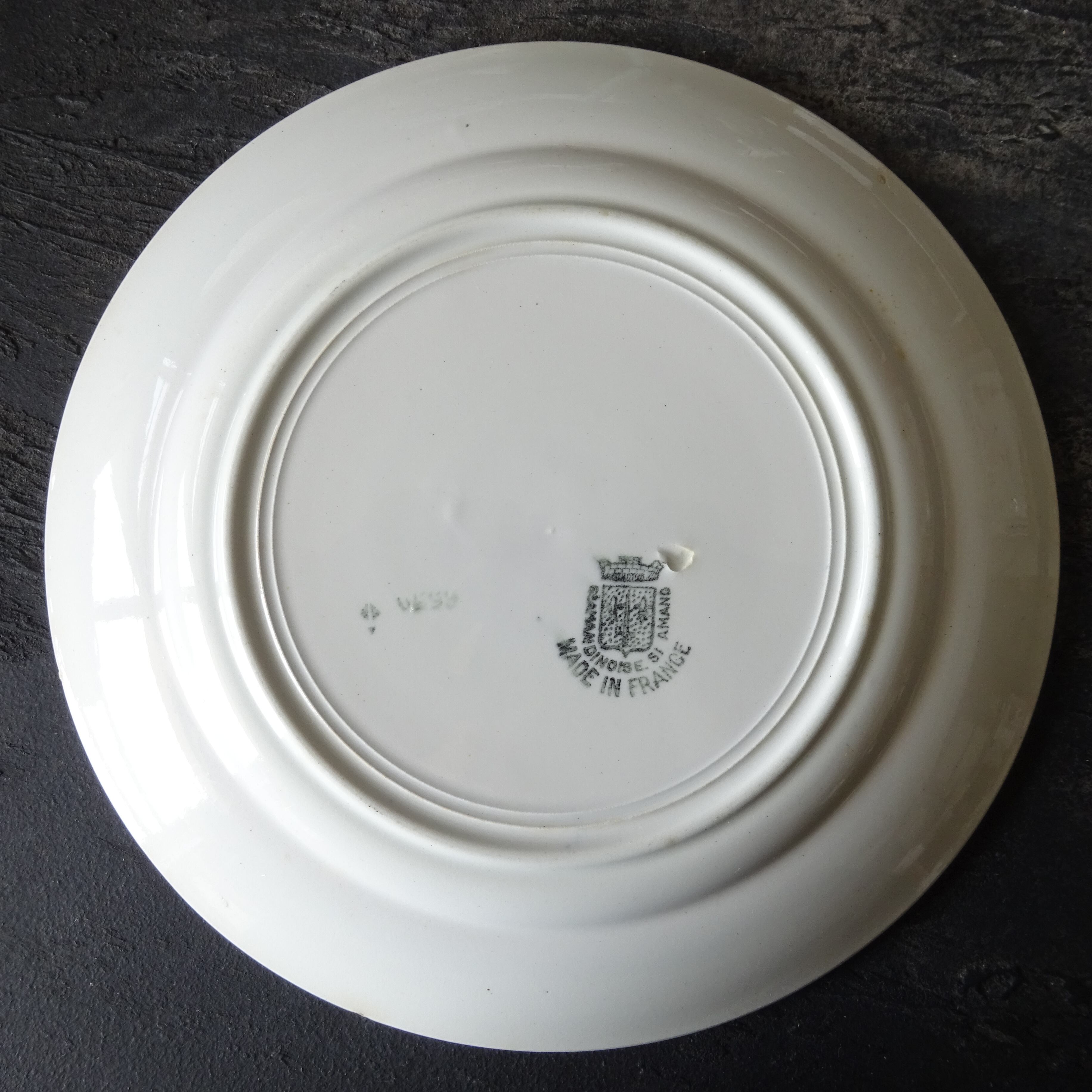 【 Épuisé 】ST AMANDINOISE* décor《floral sur le marli bleu et orange》 ensemble de 2 assiettes plates