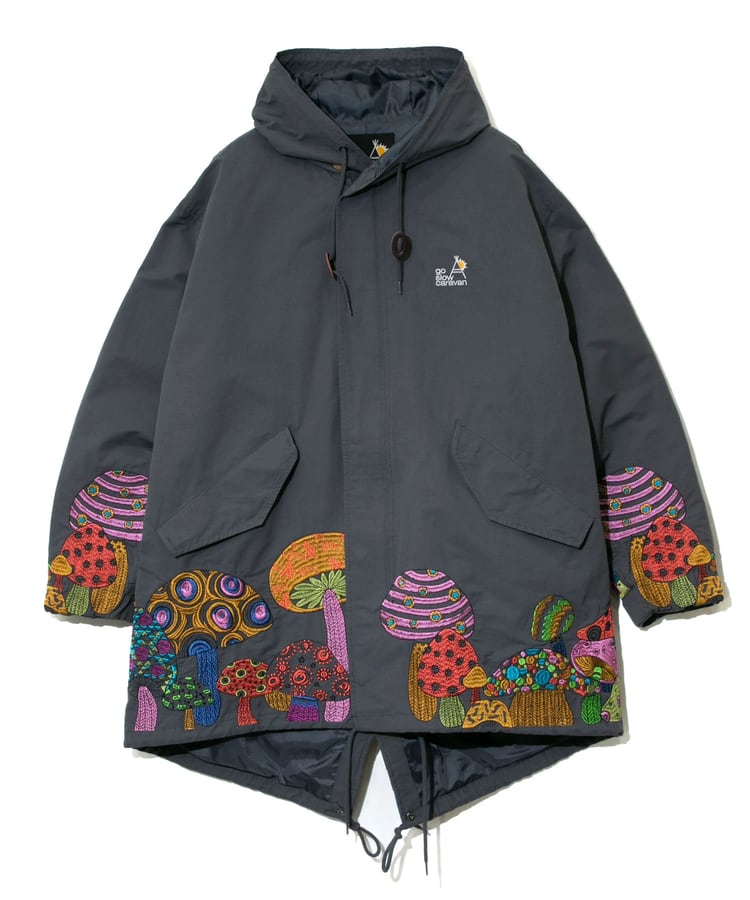 Go Slow Caravan モッズコート刺繍5 ダークグレー