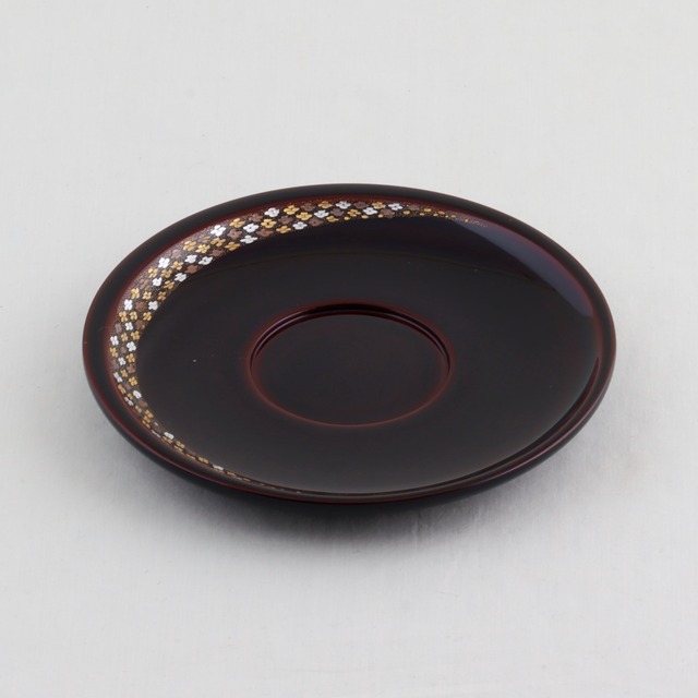 1625  輪島塗　茶托／日月形／溜塗／小華沈金／五枚組