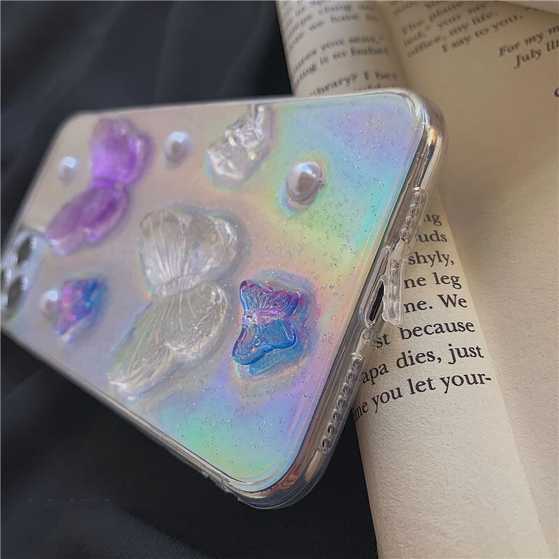 パール バタフライ 蝶々 立体 3D レジン スマホケース iPhone 【 中国