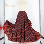 フラメンコ 衣装 ファルダ スカート 黒 赤 水玉 ドット フリル ポップ prima boutique プリマブティック ブラック系 レッド系 大人用 舞台衣装 ダンス衣装 おしゃれ レディース