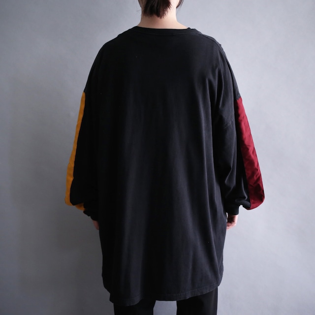 "刺繍" bi-color sleeve line 3XL over size l/s tee