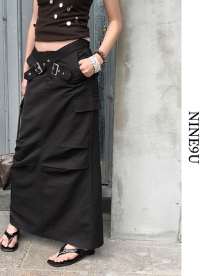 a-line belt casual long-skirt【NINE9657】