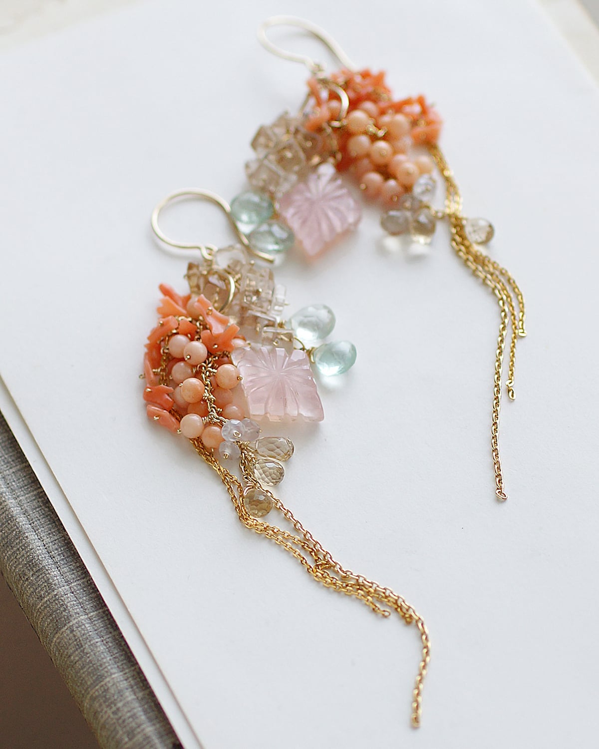 ローズクォーツシェルと枝珊瑚のピアス | Ruan aree │ 心に潤いを