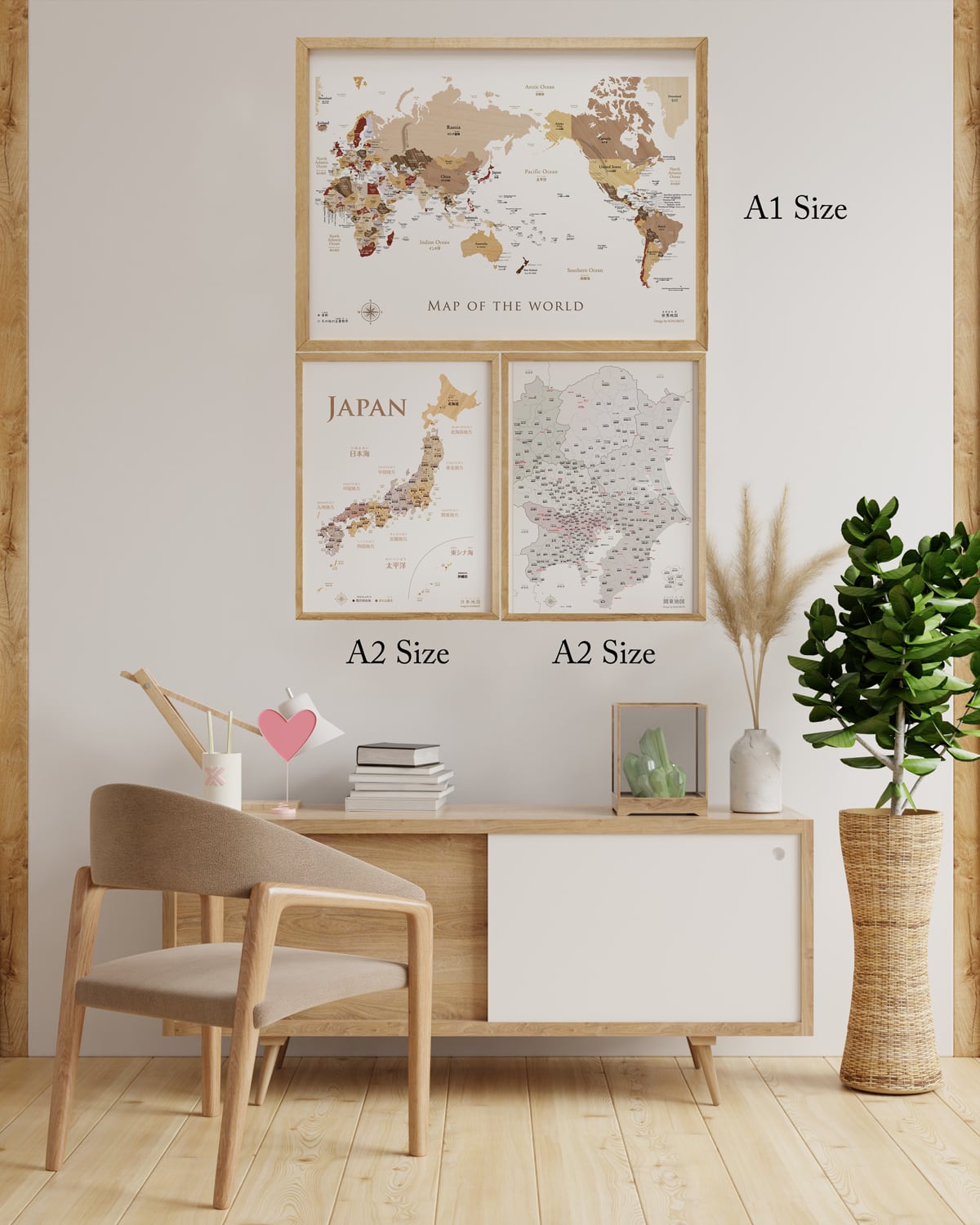 ピンクベージュ】関東地図ポスター A2サイズ | SONORITE