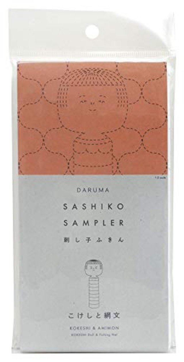 ダルマ(DARUMA) DARUMA 刺し子ふきん白 No.1053 こけしと網文