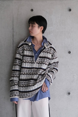 Rib jacquard zip top IVORY