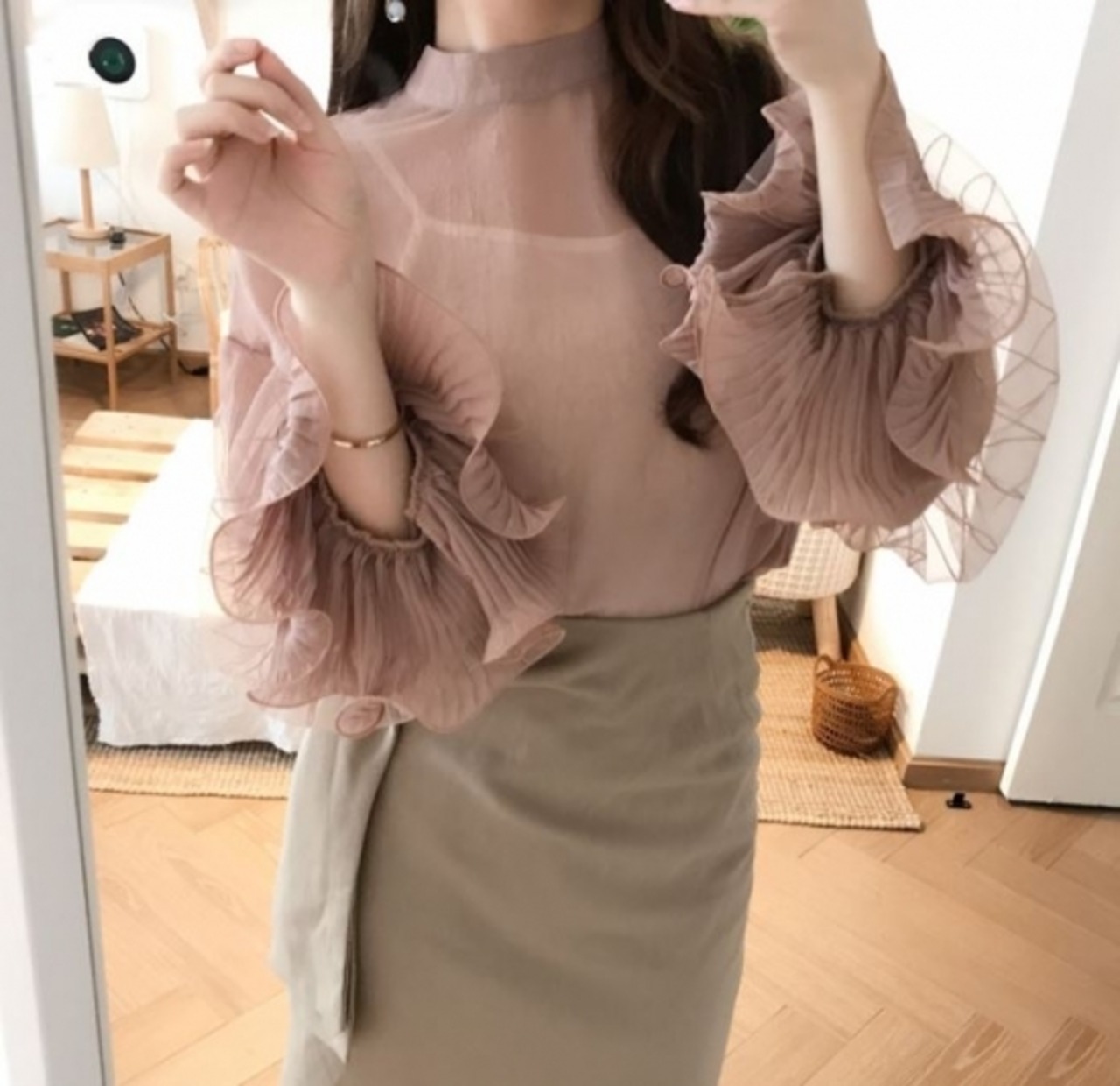 シャツ ブラウス レディース トップス シースルー シフォンシャツ 