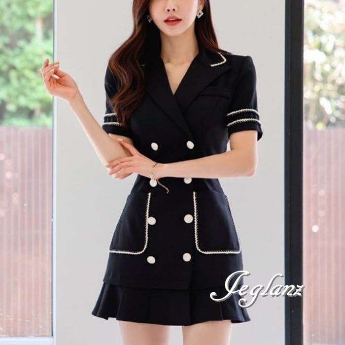 ワンピース ドレス テーラード バイカラー ダブルブレスト レトロ感(M5683)β