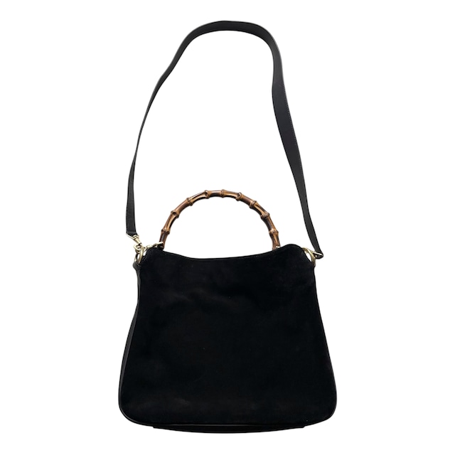 vintage GUCCI black suede “Bamboo” bag