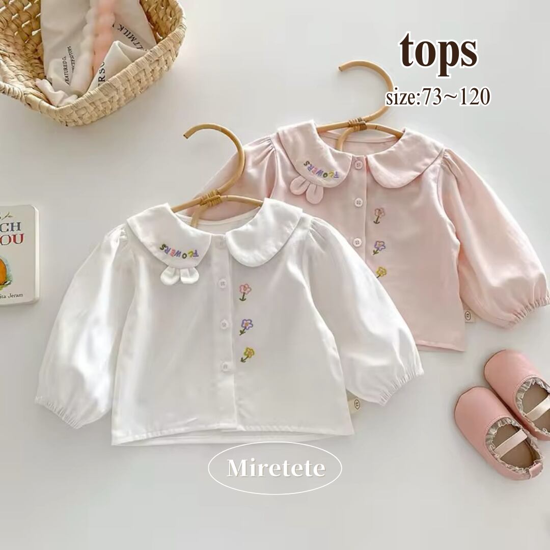 【取寄】ちょこんとついたお耳がキュートなフラワー刺繍ブラウス