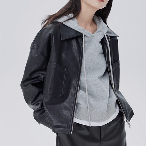 Minimal faux-leather zip jacket C1408