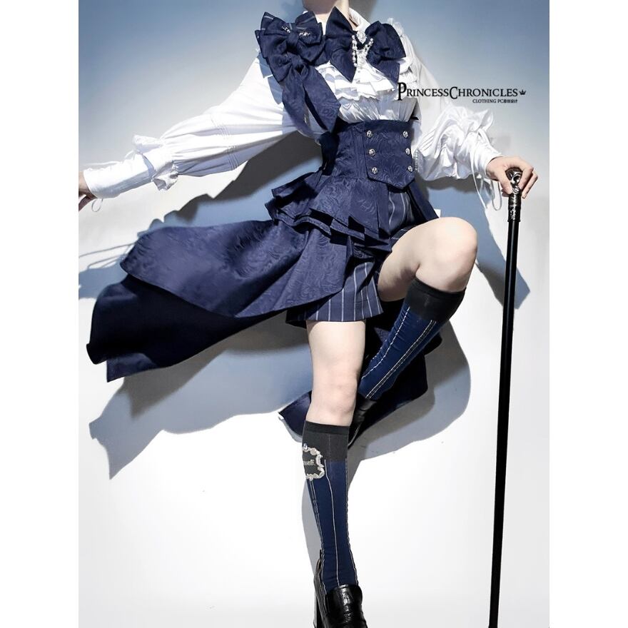 王子系ロリィタ スカートカバー 燕尾服風×宝石調装飾 ネイビー｜WithU