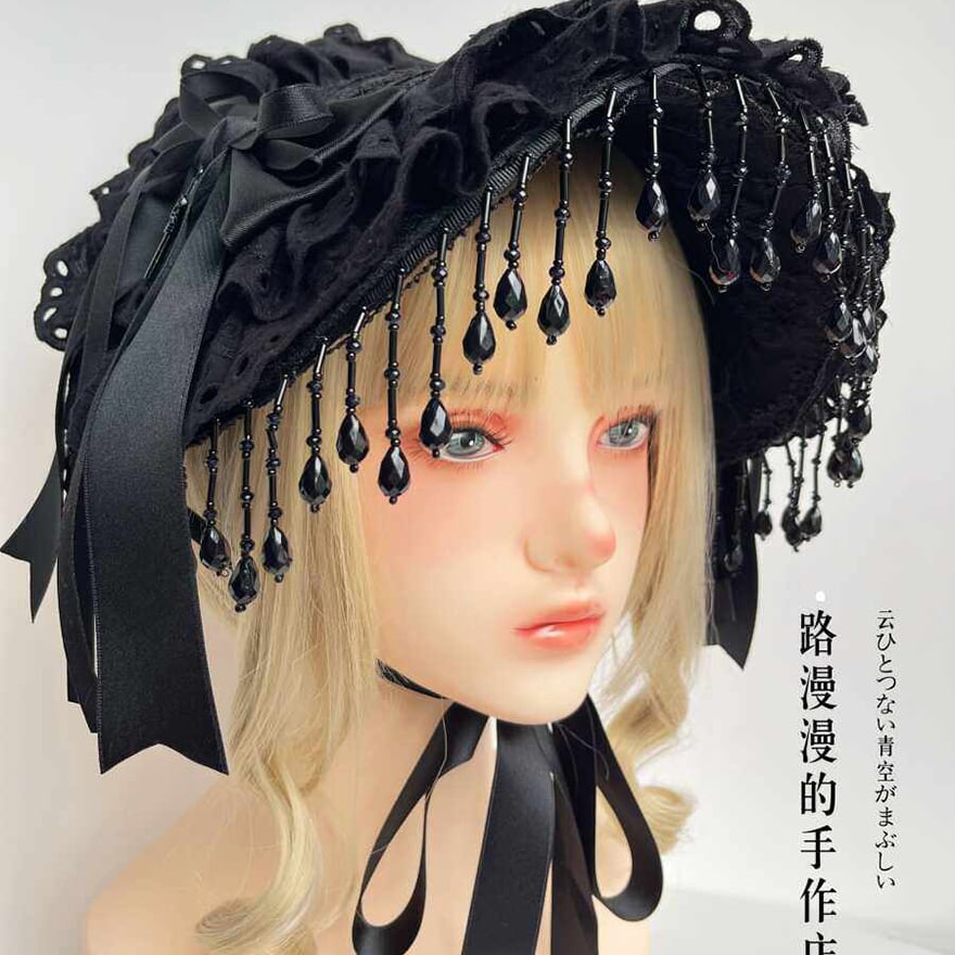 ゴスロリ ダークウィドウ 魔女ハット ボンネット ブラックパール