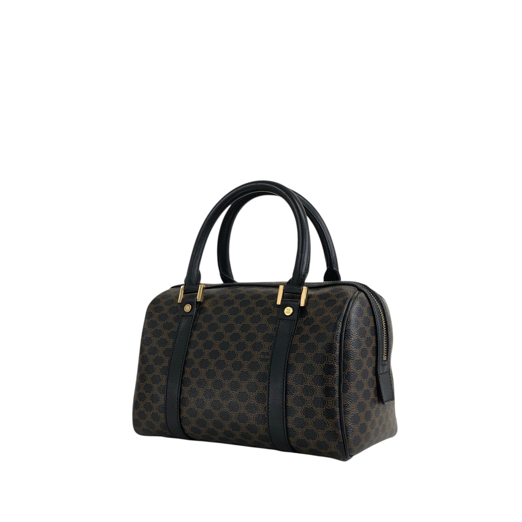 CELINE セリーヌ マカダム ハンドバッグ ブラック PVC レザー ミニ