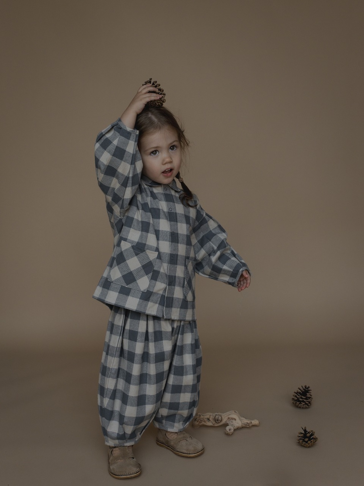 ORGANIC ZOO Fog Blue Gingham Lodge Pants