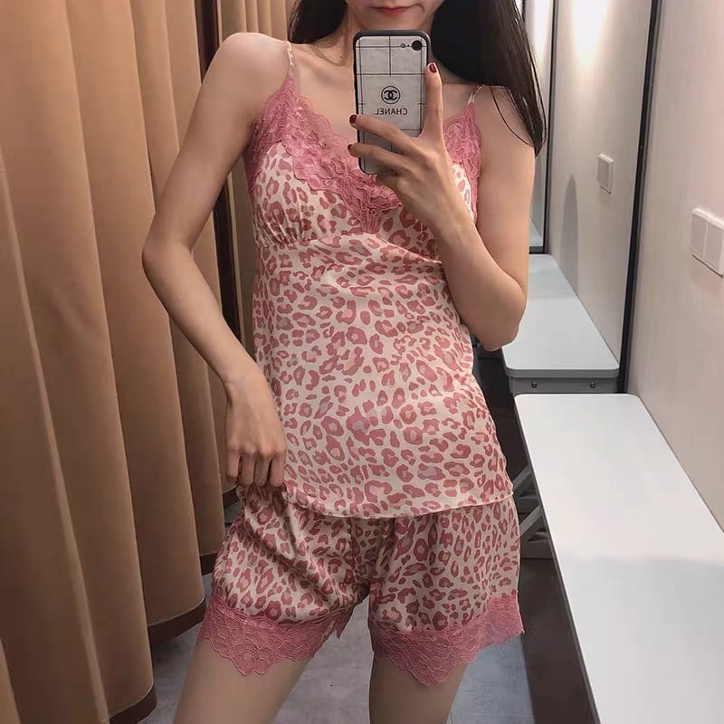 おうち可愛い】セットアップ ルームウエア XL ピンク レオパード
