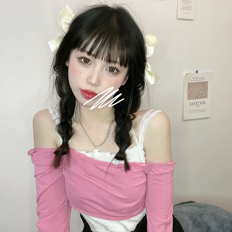 Tシャツ シャツ レディーススプリングオータムショートクロップドスリム ロング 春物 秋物 萌量不足56633825774