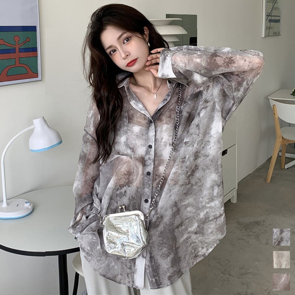 タイダイ柄シャツシアーシャツ シースルー