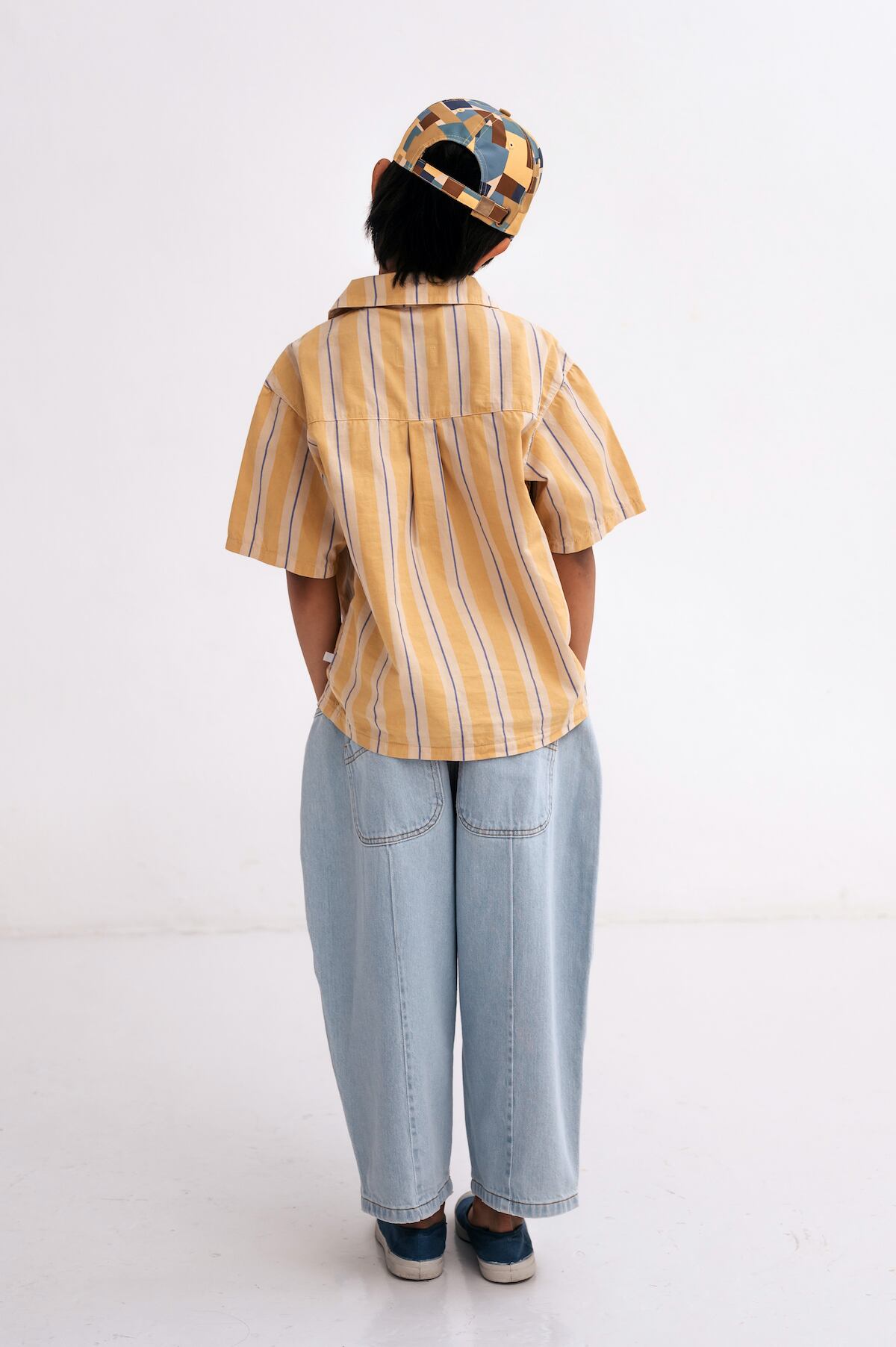 REPOSE AMS 24SS 〉boxy shirt / sand gold stripe | 世界の子供服