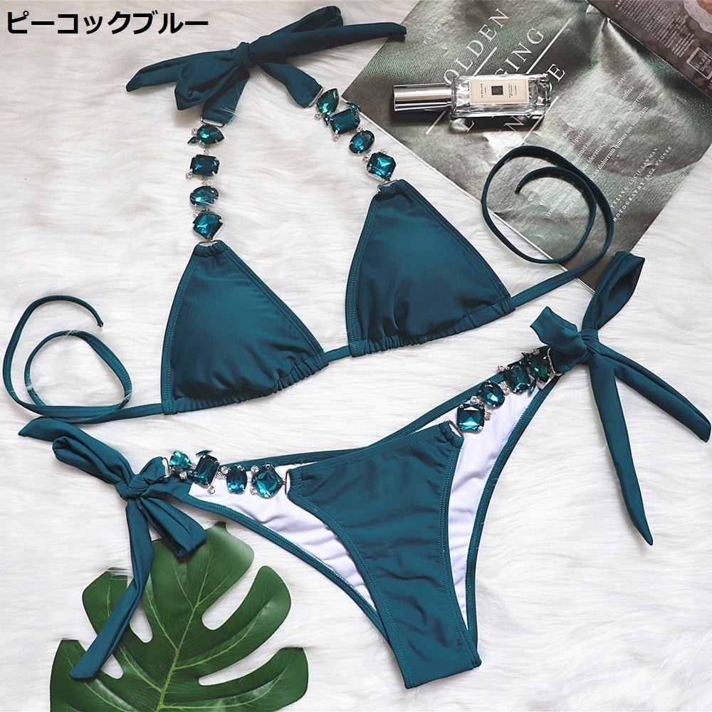 ビキニ水着 水着 ビキニ 三角水着 紐 ホルターネック 谷間見せ バック