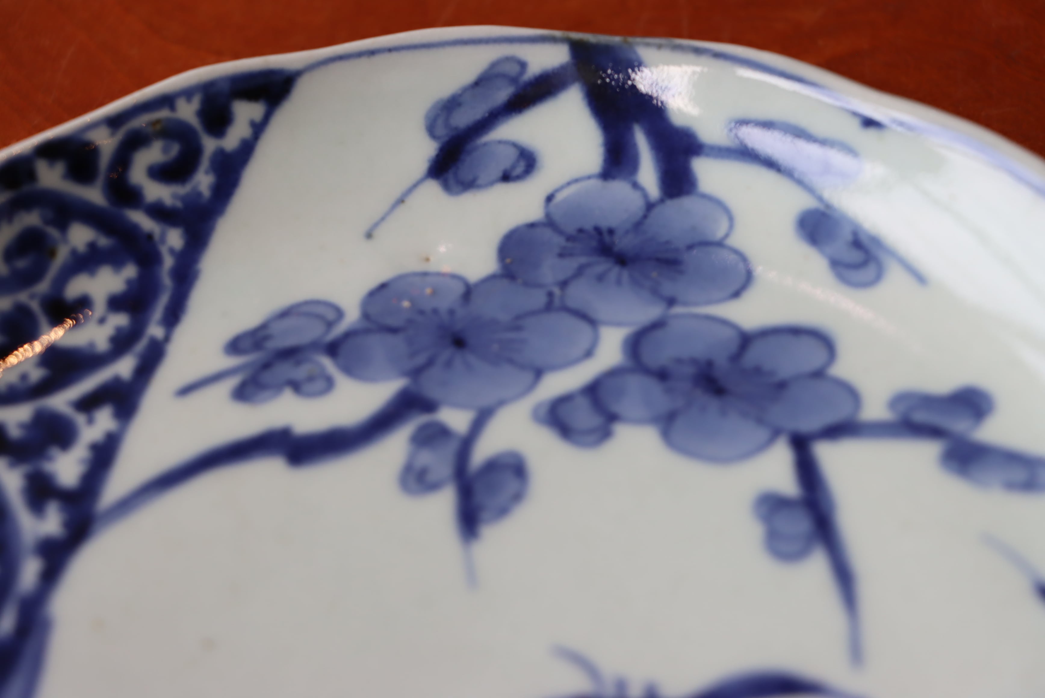 古伊万里色絵手描染付絵付け花形向付五客 古伊万里色絵手描染付絵付け花形向付五客 古伊万里色絵