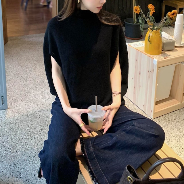 minimal mock neck knit top＜t3347＞