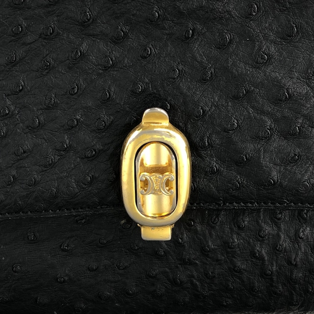 CELINE セリーヌ ショルダーバッグ ブラック ブラゾン オーストリッチ レザー vintage ヴィンテージ オールド chzr8e
