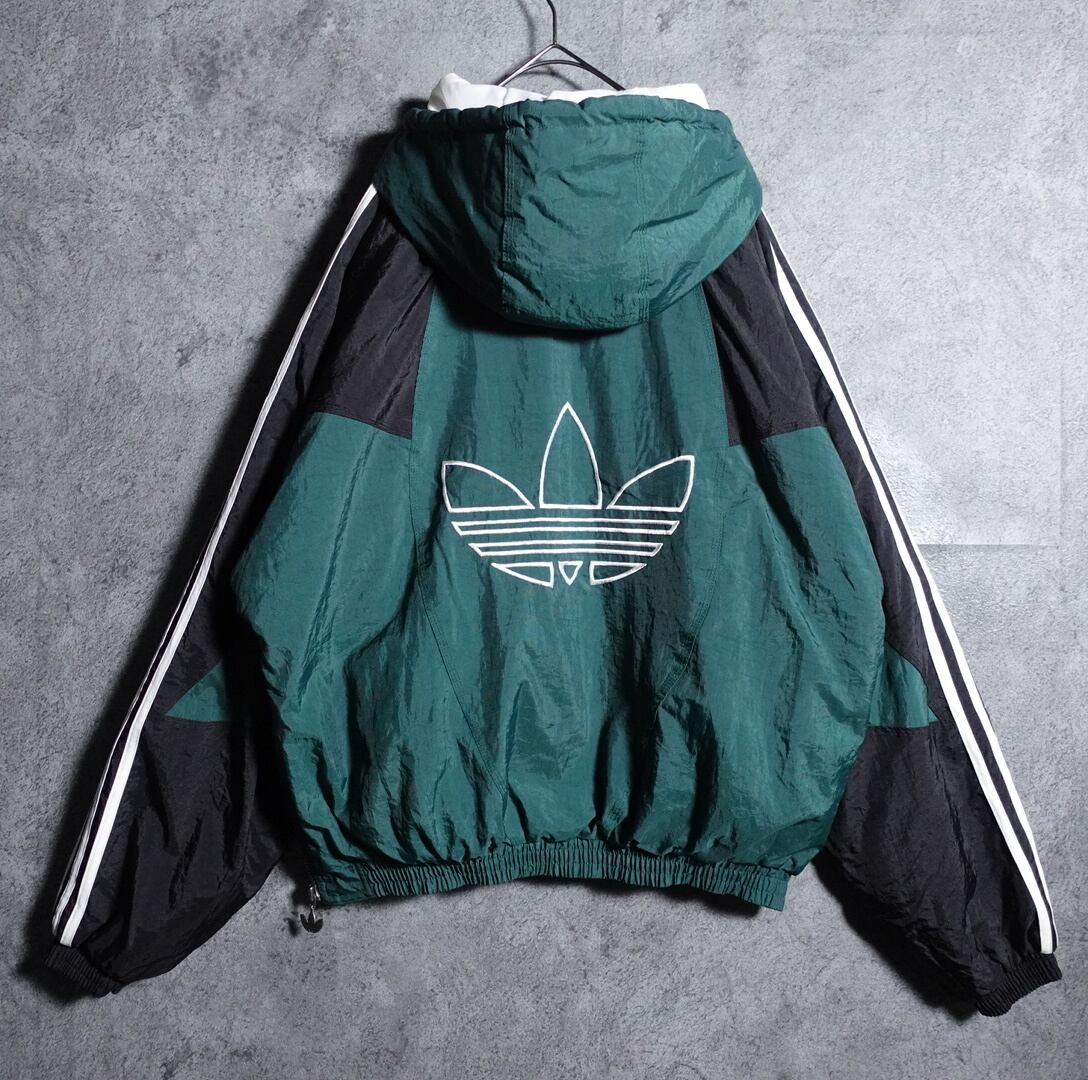 90s "adidas" logo embroidery design half zip batting nylon jacket