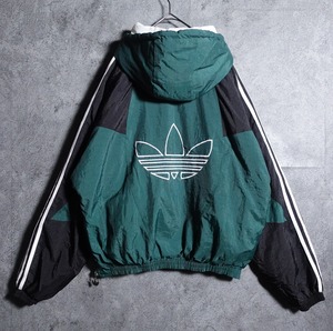 90s "adidas" logo embroidery design half zip batting nylon jacket