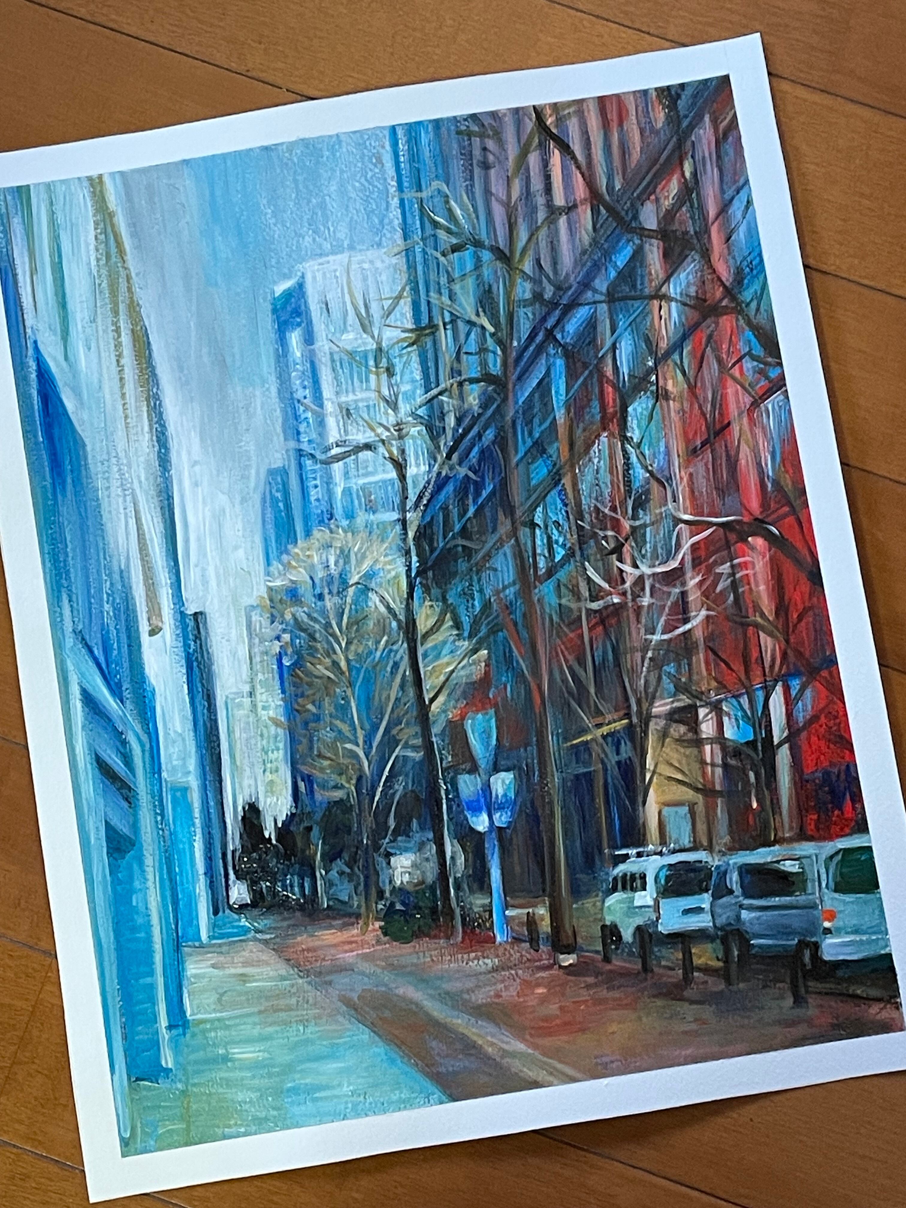 F6アクリル画「ビルの影」 | 絵楽人（辻匠）