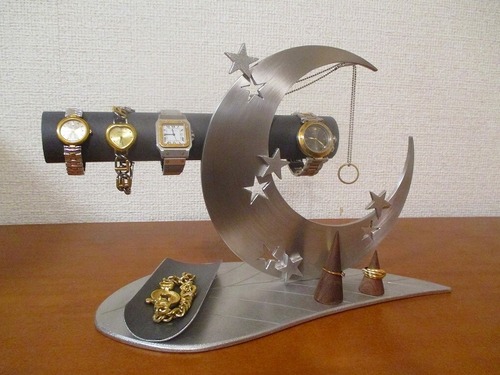 Xmas 腕時計、アクセサリー飾る　リーフムーン腕時計、ネックレス、リングスタンドトレイ　ブラック