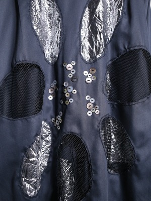 REMAKE / silver × mesh flower switching and many button design shirt