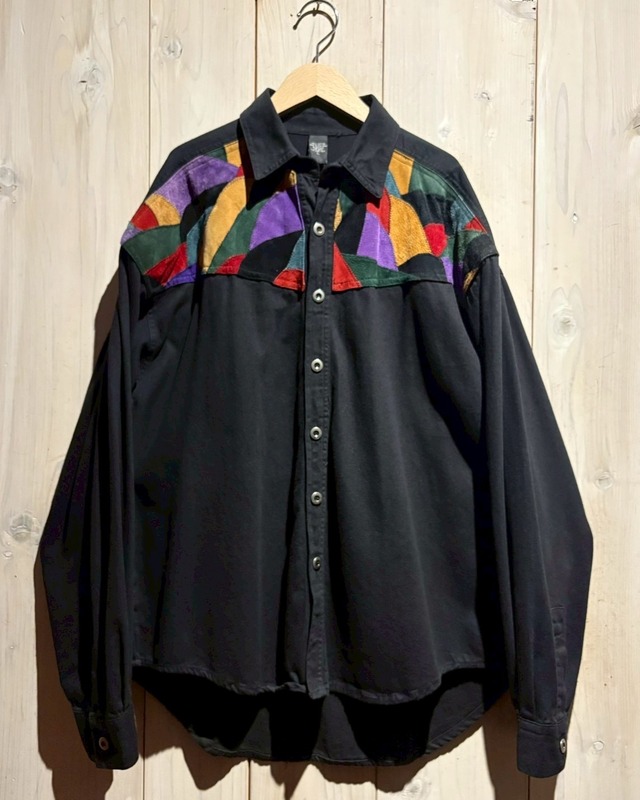【a.k.a.C.a.k.a vintage】“MACHINE” Suede Leather Switching Vintage L/S Shirt