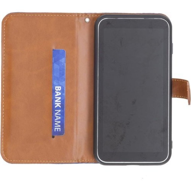 Aqier For Galaxy 5G Mobile Wi-Fi SCR01 au/UQ 子機 対応 モバイルルーター デニム生地 ケース 手帳型 ブルー ギャラクシー 5g モバイルwi-fi scr01 手帳 カバー レザー フリップ ウォレット 脱着式ストラップが付属します ケースwifi 5g NAVY 2109