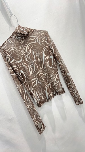 【Knuth Marf】paint sheer high neck tops / marblebrown
