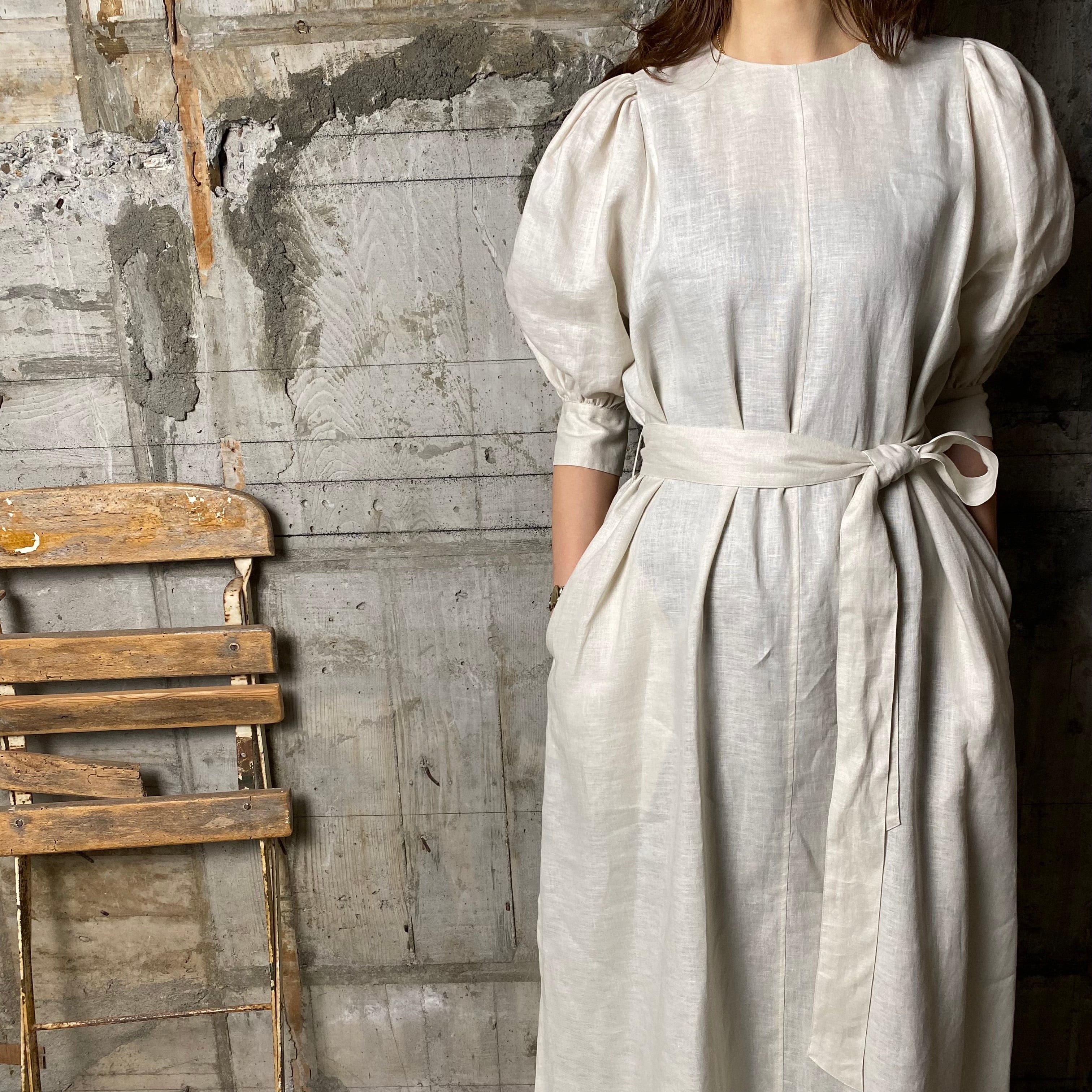 【新品】HYKE LINEN MAXI DRESS サイズ1 OATMEAL