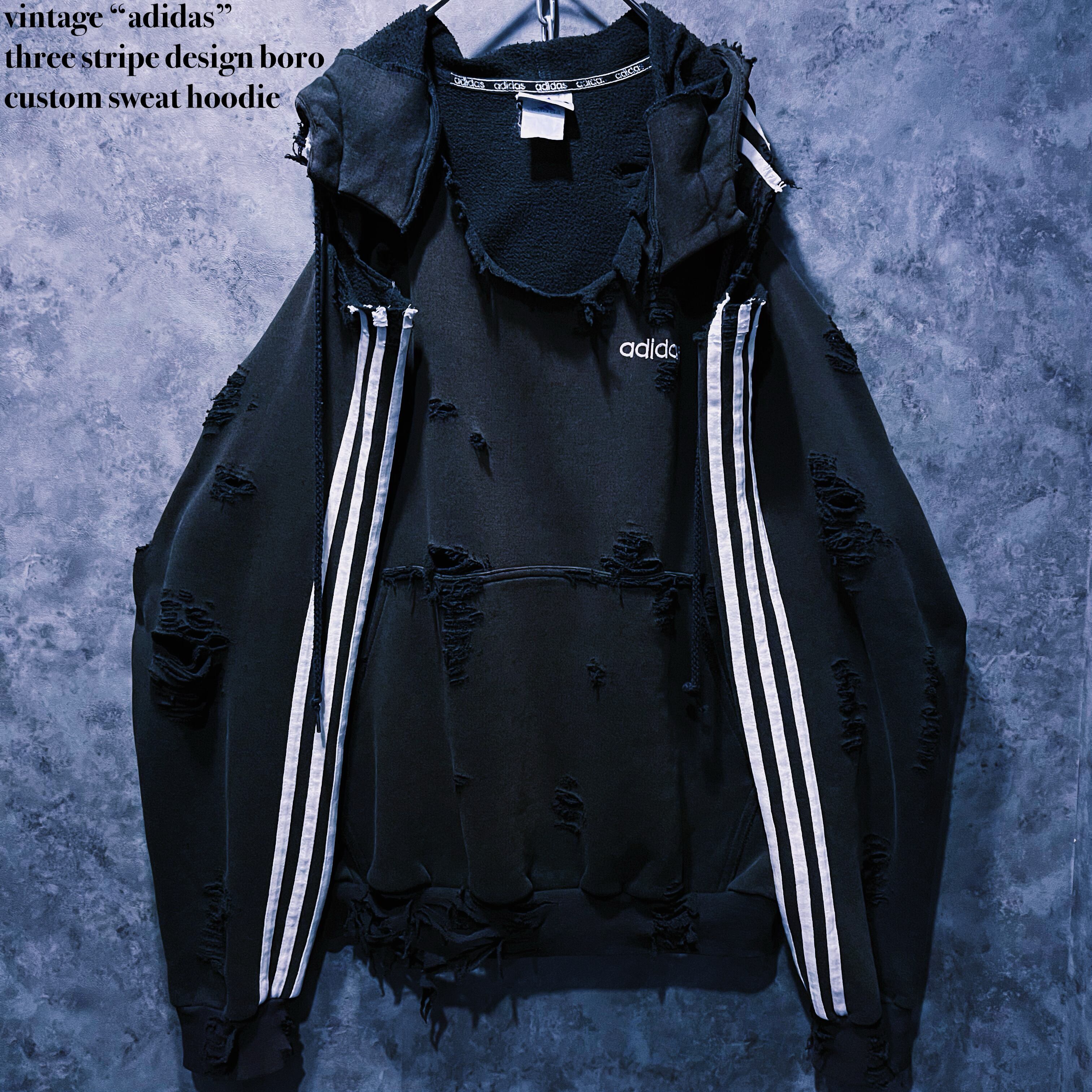 【doppio】vintage “adidas” three stripe design boro custom sweat hoodie