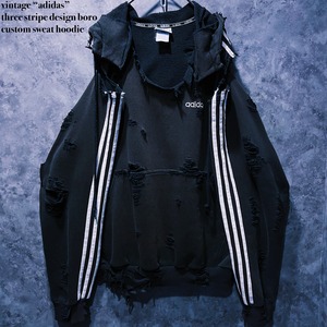 【doppio】vintage “adidas” three stripe design boro custom sweat hoodie