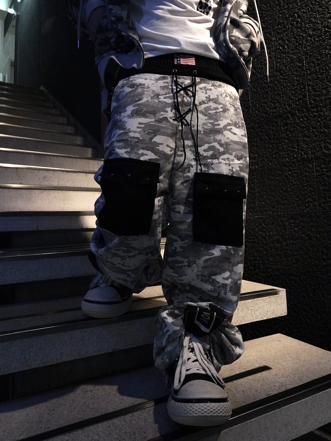 【PLANET STUDIO】Camo Lace Up Pocket Wide Pants